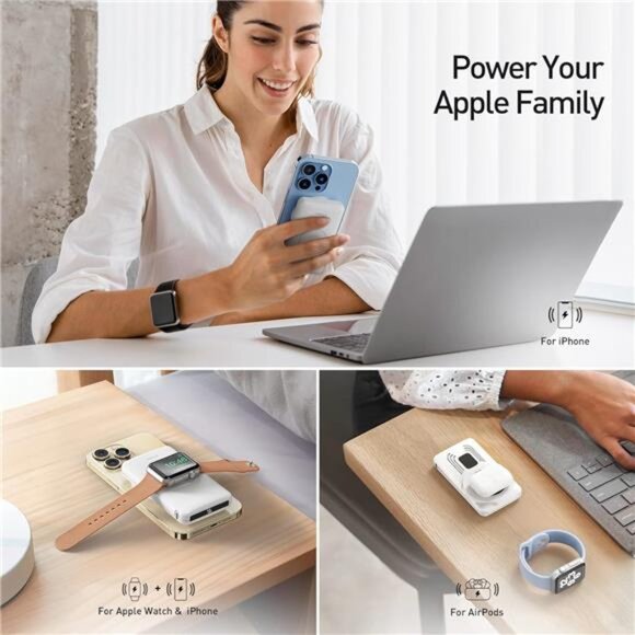Magnetic Wireless Power Bank with iWatch Charger,10000mAh PD Fast Charging - Picture 3 of 7
